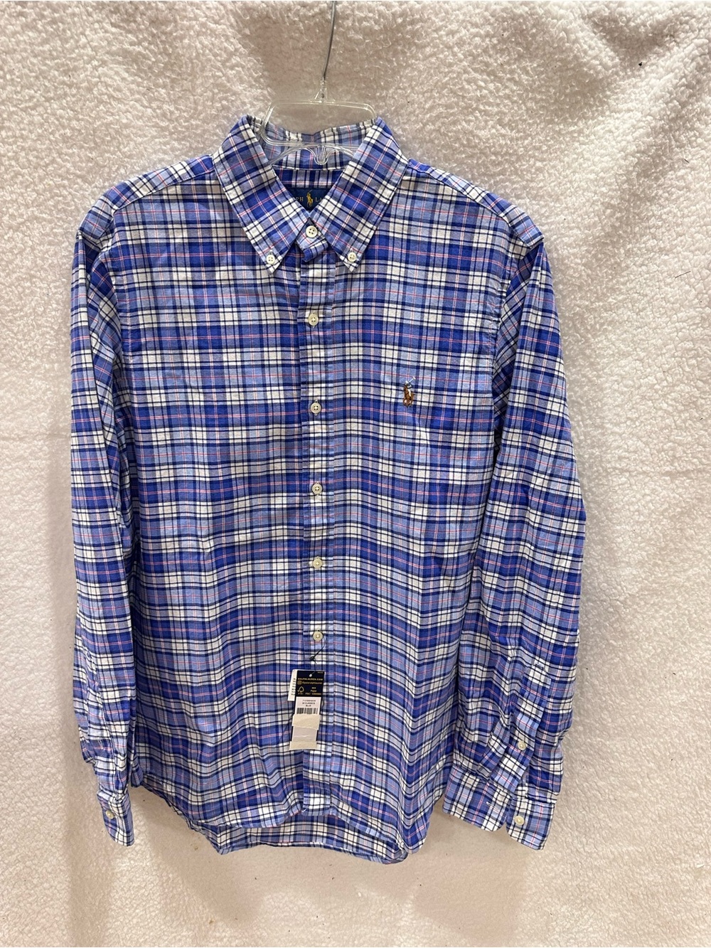 Men's Blue Plaid Polo Button-Down Shirt